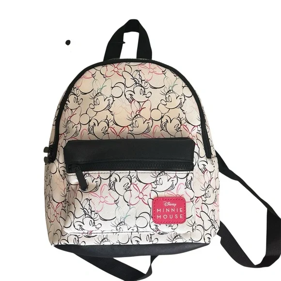 Disney Minni Mouse White Pink and Black Patterned Mini Backpack New With Tags - Picture 1 of 4